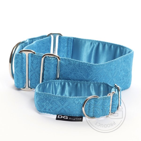 Halsband Martingale:   Renaissance Brocade Signal blue (türkis)  DG Dog Gear