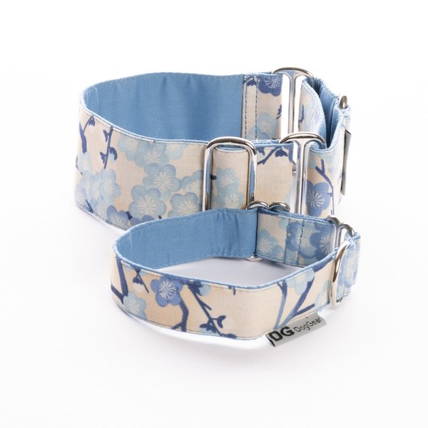 Halsband Martingale: Blue Sakura, DG DogGear, versch. Größen, silberfarb. Besch